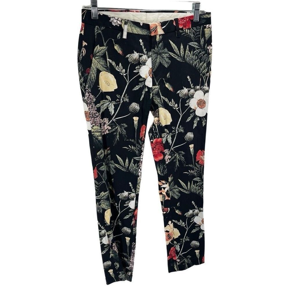 Topman Womens Trouser Pants Floral Crop Flat Front Black Multi-Color Size 28R